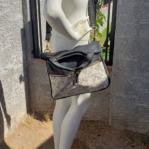 FOSSIL ERIN Fold-over LEOPARD BLACK LEATHER & CALF HAIR SLIM CROSSBODY